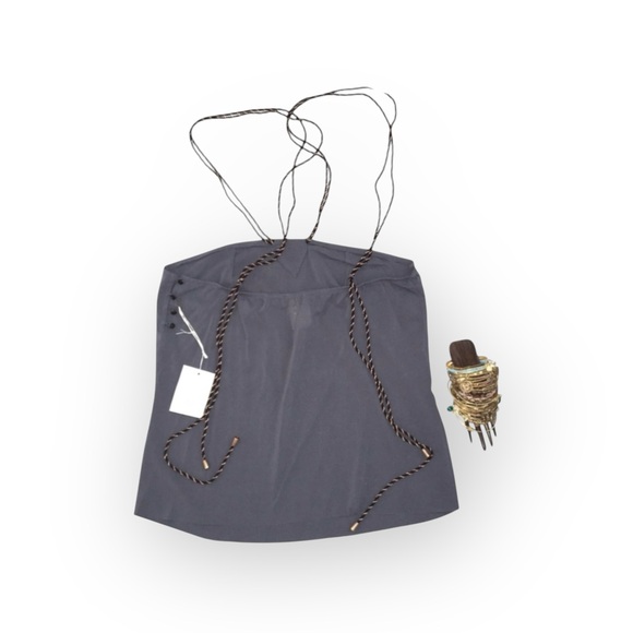 new La Rok Luxe ༄ Braided Lurex Straps Graffiti Print Silk Cami Top ༄ Gunmetal - Picture 3 of 16